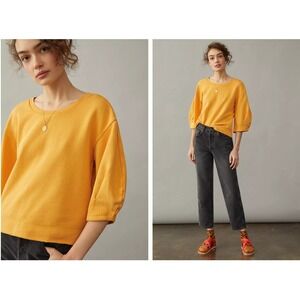 Anthropologie Kris Pleated Sleeve Sweatshirt Yellow Pullover M